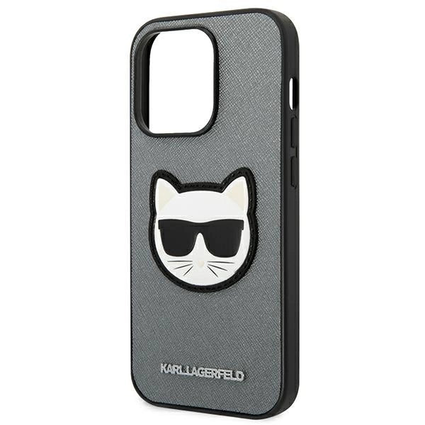 Karl Lagerfeld KLHCP14LSAPCHG iPhone 14 Pro 6,1" hårdkasse srebrny/silver Saffiano Choupette Head Patch