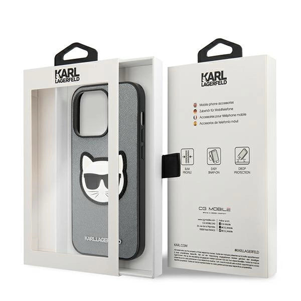 Karl Lagerfeld KLHCP14LSAPCHG iPhone 14 Pro 6,1" hårdkasse srebrny/silver Saffiano Choupette Head Patch
