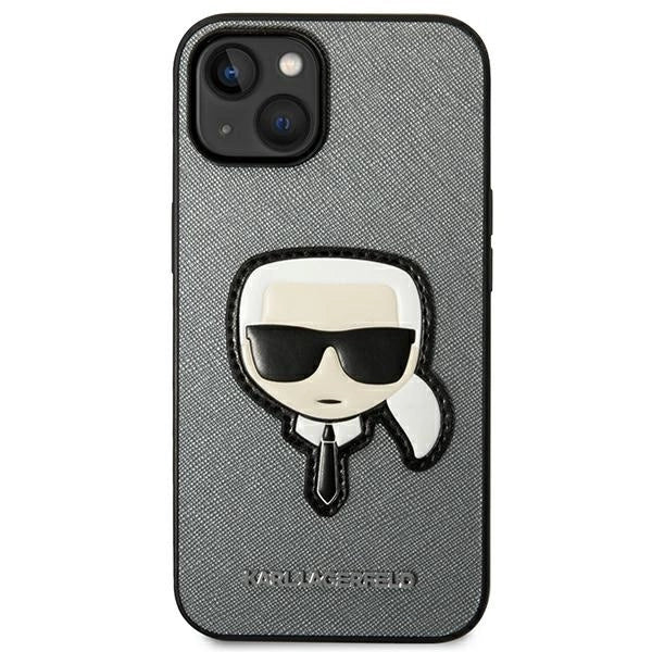 Karl Lagerfeld iPhone 14 Plus 6,7" sølv/sølv hårdkasse Saffiano Karlons Head Patch