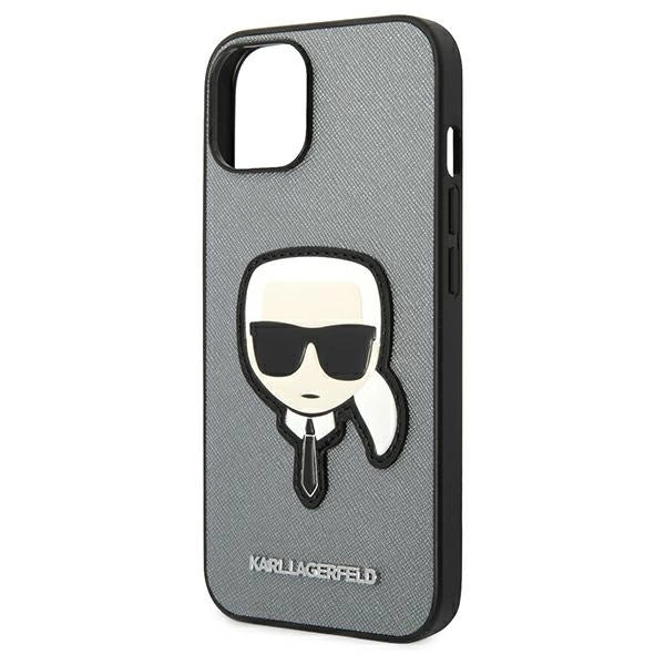 Karl Lagerfeld iPhone 14 Plus 6,7" sølv/sølv hårdkasse Saffiano Karlons Head Patch