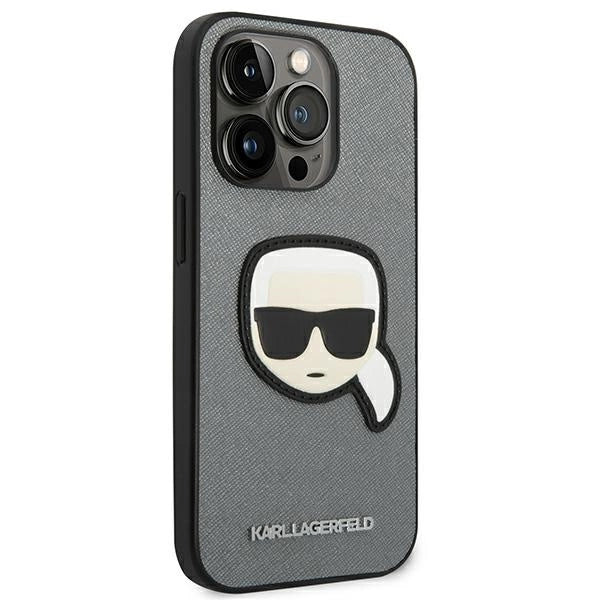 Karl Lagerfeld KLHCP14LSAPKHG iPhone 14 Pro 6,1" sølv/sølv hårdkasse Saffiano Karlons Head Patch