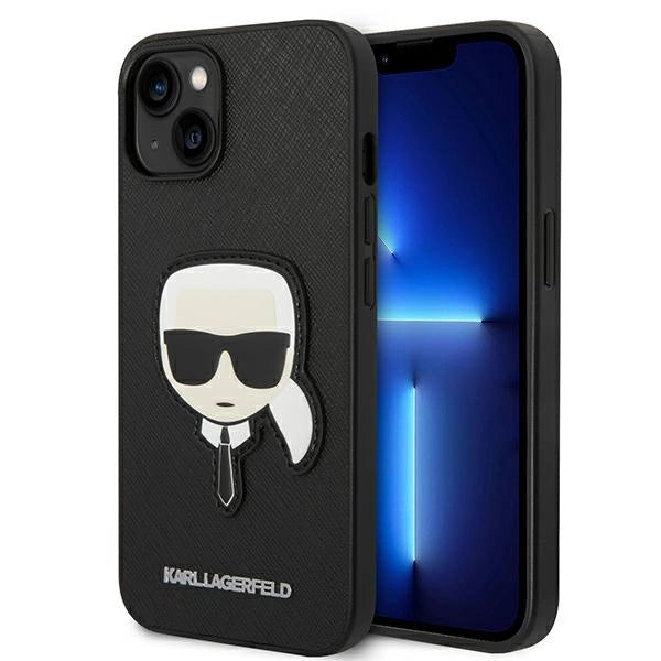Karl Lagerfeld iPhone 14 Plus 6,7" sort/sort hårdkasse Saffiano Karlons Head Patch