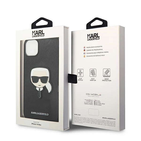 Karl Lagerfeld iPhone 14 Plus 6,7" sort/sort hårdkasse Saffiano Karlons Head Patch