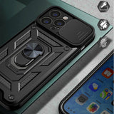 Hybrid Armor Camshield-hylster til iPhone 14 Plus-panserhylster med kameraomslag sort