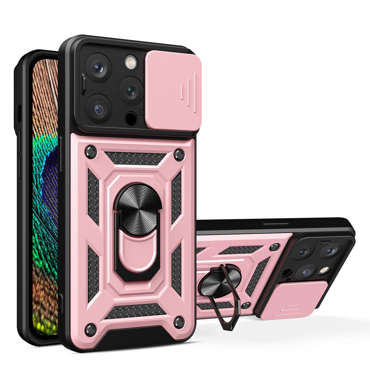 Hybrid Armor Camshield-hylster til iPhone 14 Pro pansret sag med kamera dække lyserød