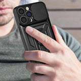 Hybrid Armor Camshield-kasse til iPhone 13 Pro pansret kasse med kameraomslag blå