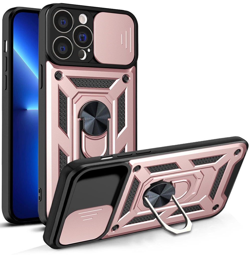 Hybrid Armor Camshield-hylster til iPhone 13 Pro Max pansret hylster med kameraomslag pink