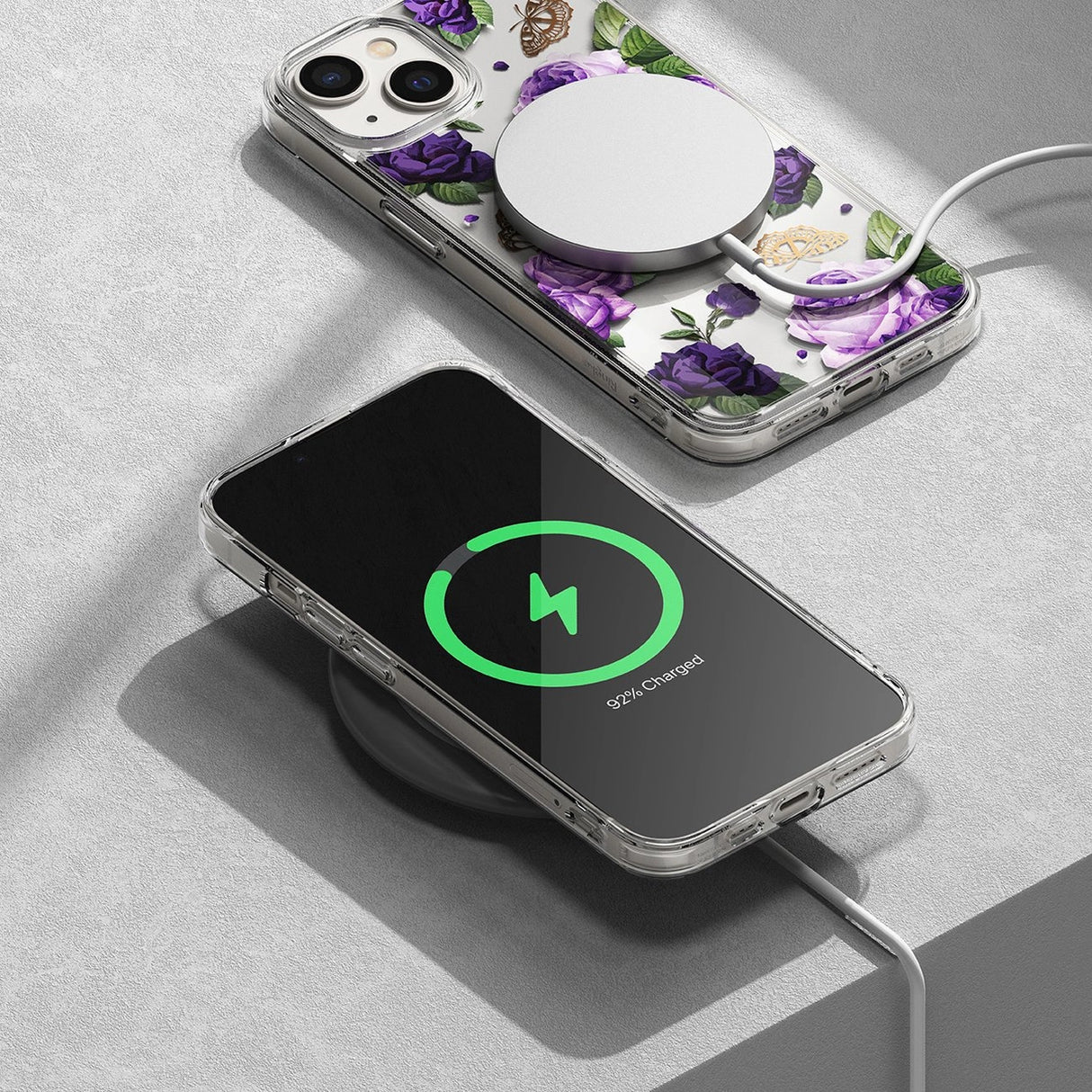 Ringke Fusion Design Armored Case Cover med Gel Frame til iPhone 14 Plus gennemsigtig (Purple rose) (FD637E29)