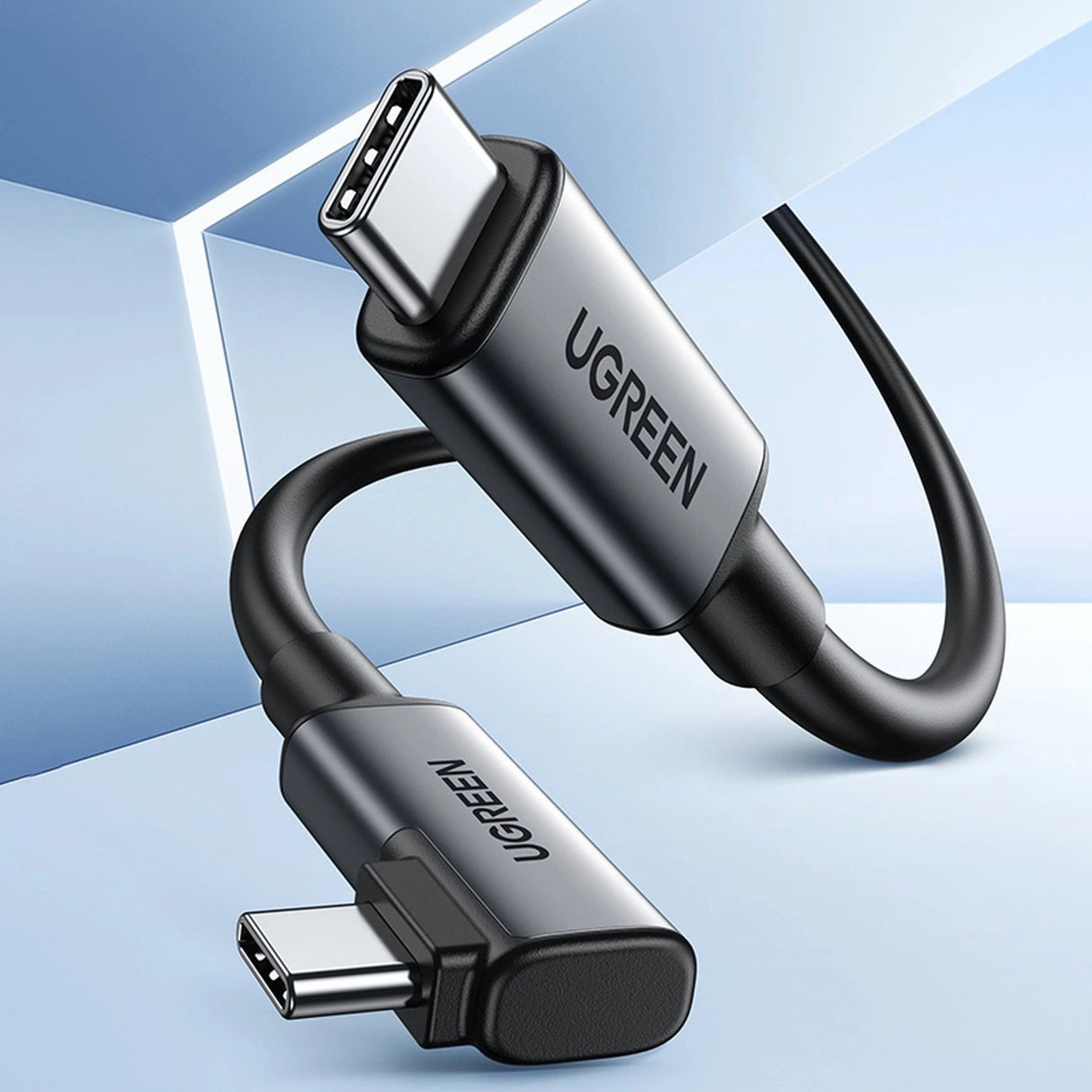 Grøn US551 vinklet USB-C - USB-C PD kabel 60W 3A 5Gb/s 5m - sort