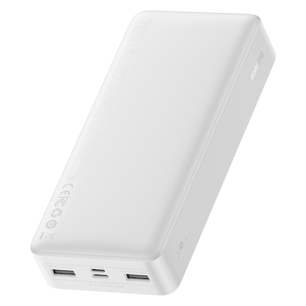 Baseus Bipow hurtig opladning strømbank 20000mAh 15W hvid (Overseas Edition) + USB-A - Micro USB-kabel 0,25m hvid (PPBD050102)