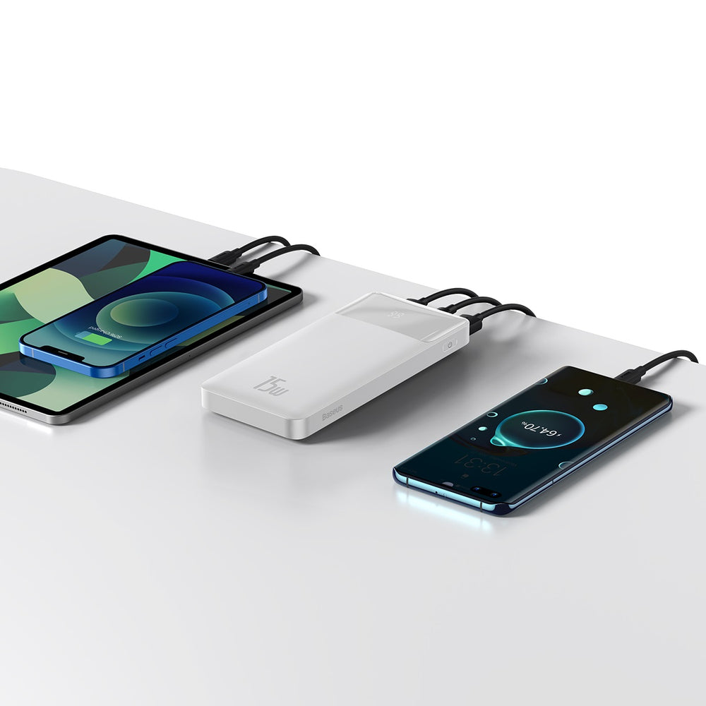 Baseus Bipow powerbank med skærm 10000mAh 15W hvid (Overseas Edition) + USB-A - Micro USB-kabel 0,25m hvid (PPBD050002)