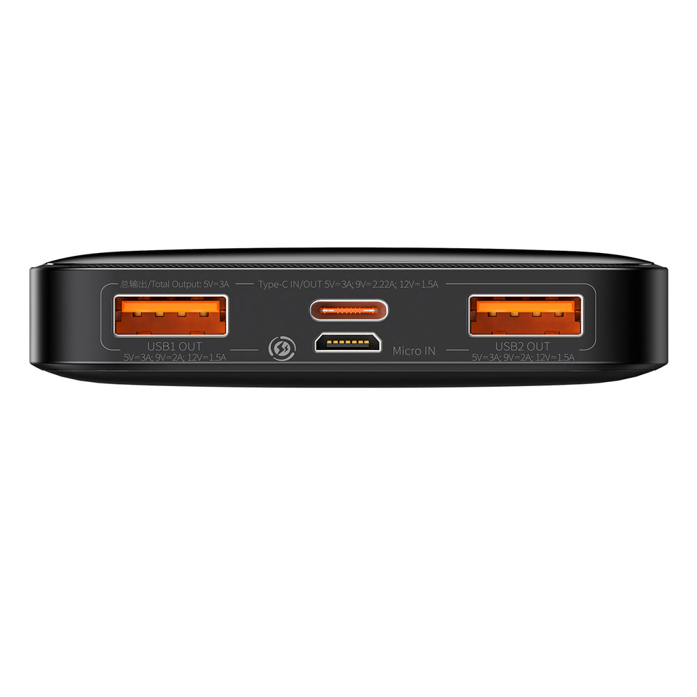 Baseus Bipow Fast Charging Power Bank 10000mAh 20W sort (Overseas Edition) + USB-A - Micro USB 0,25m sort kabel (PPBD050301)