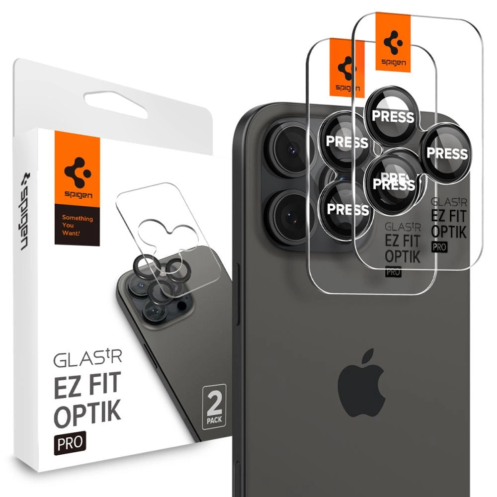 Spigen Glas.tR EZ Fit Optik Kamerabeskytter til iPhone 14 Pro / Pro Max / 15 Pro / Pro Max / 16 Pro / Pro Max - sort 2 stk.
