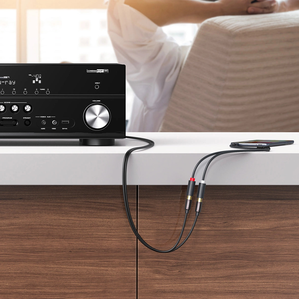 Ugreen audio adapter jack 3,5 mm mandlig til 2xRCA kvindelig kabel 0,25m grå (AV109)