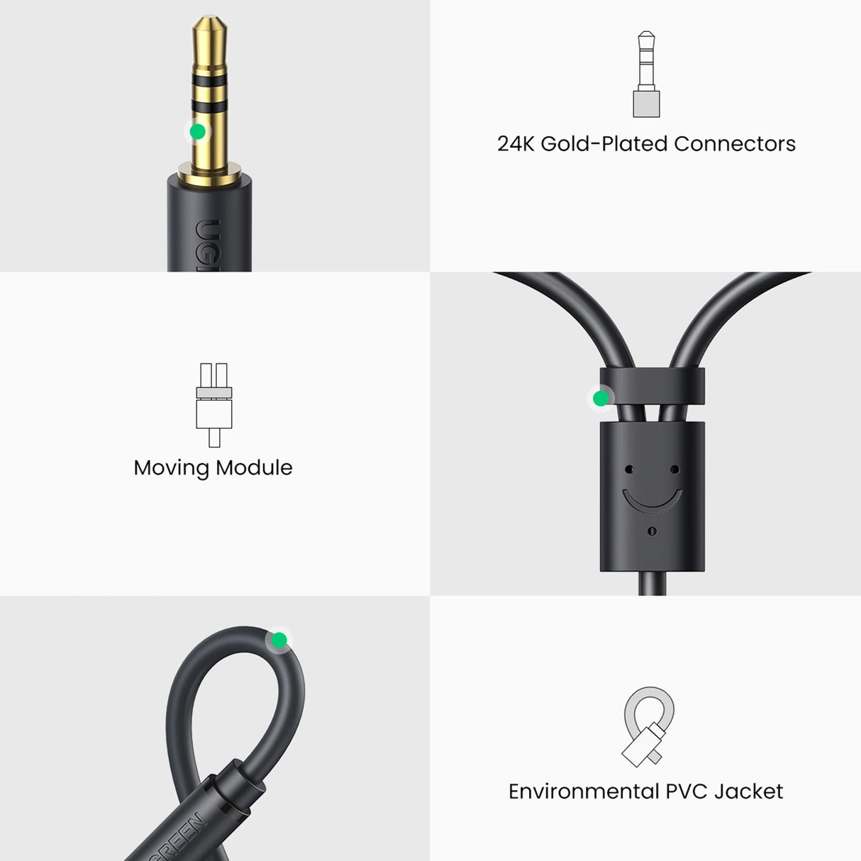 Ugreen audio adapter jack 3,5 mm mandlig til 2xRCA kvindelig kabel 0,25m grå (AV109)