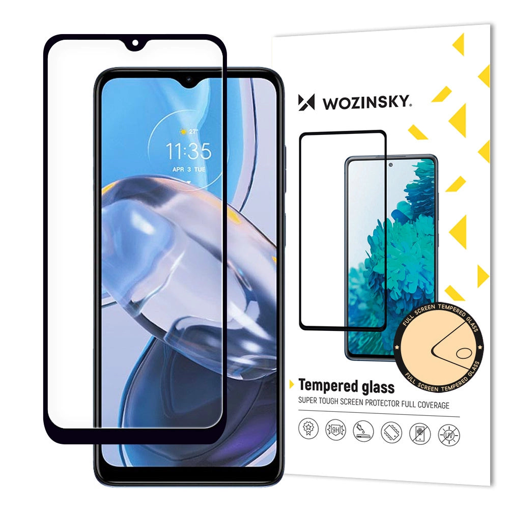 Wozinsky Full Glue hærdet glas Motorola Moto E22i / E22 fuld skærm med ramme sort (case friendly)