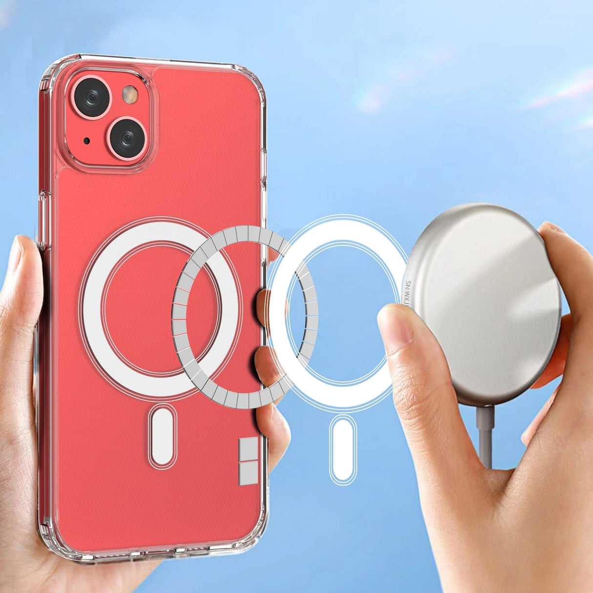 Gennemsigtigt magnetfodral med MagSafe til iPhone 14 Plus med sølvring - gennemsigtigt