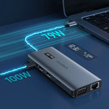 Choetech multifunktionelle HUB med display 12in1 USB-C til USB-C / USB-A / HDMI / VGA / AUX / SD / TF grå (HUB-M26)