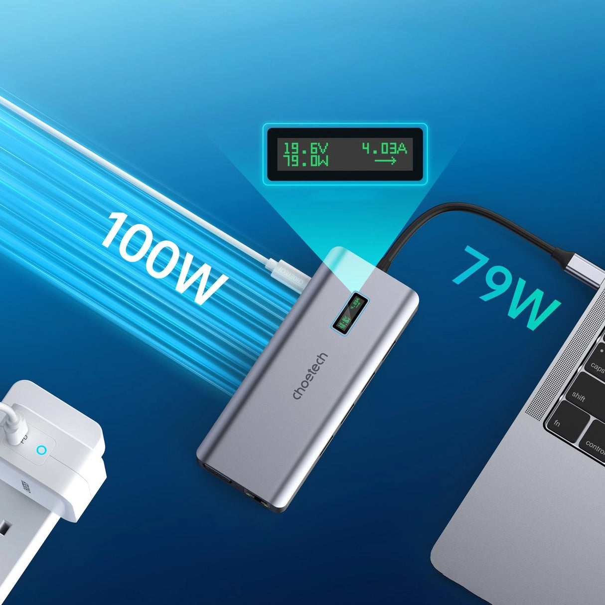 Choetech multifunktionelle HUB med display 12in1 USB-C til USB-C / USB-A / HDMI / VGA / AUX / SD / TF grå (HUB-M26)