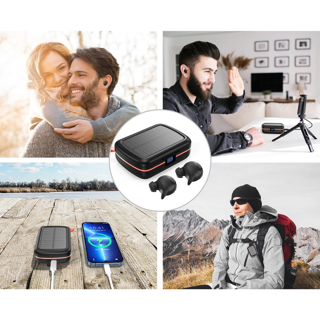 Choetech TWS trådløse hovedtelefoner vandtæt med solpanel og indbygget 2500mAh powerbank sort (BH-T05)