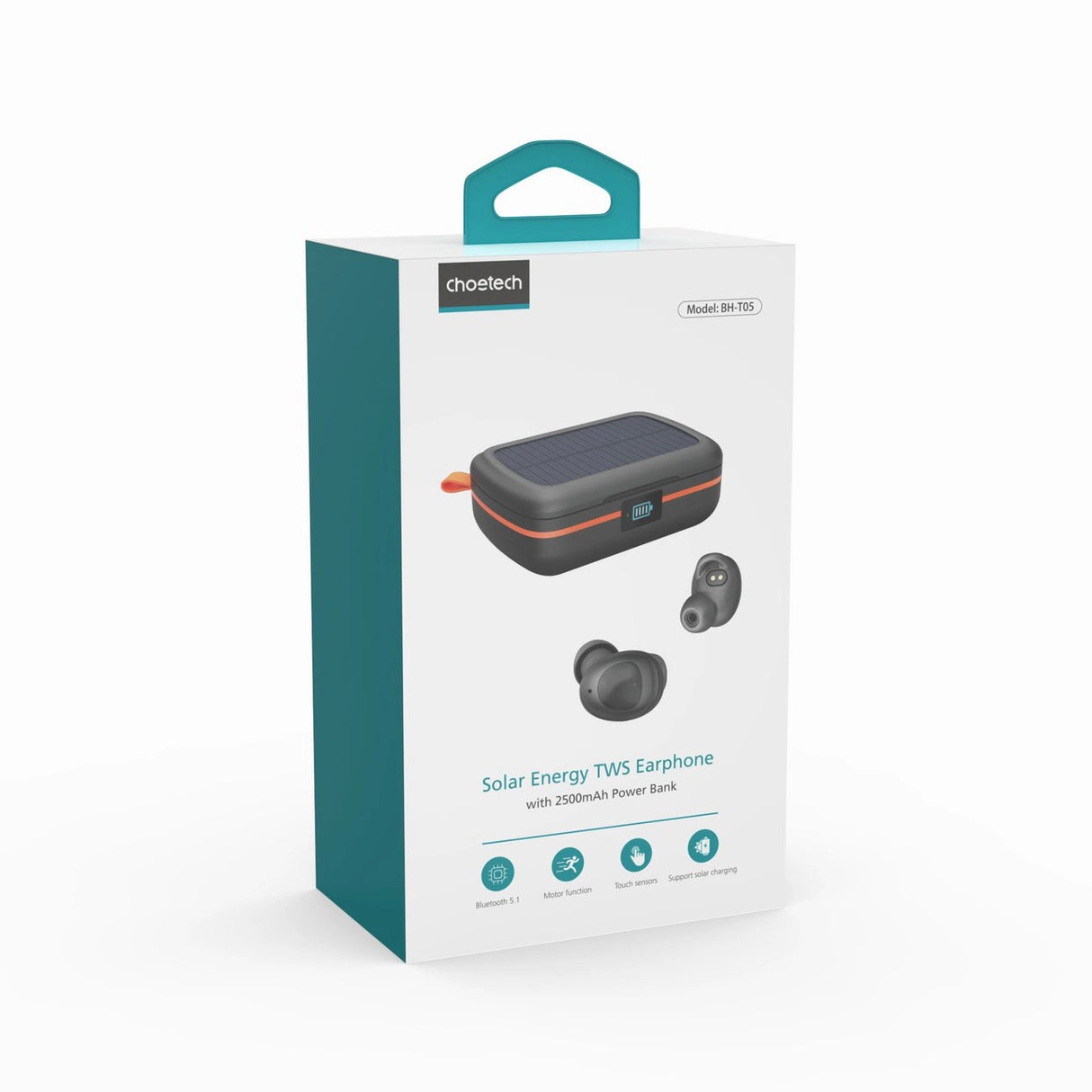 Choetech TWS trådløse hovedtelefoner vandtæt med solpanel og indbygget 2500mAh powerbank sort (BH-T05)