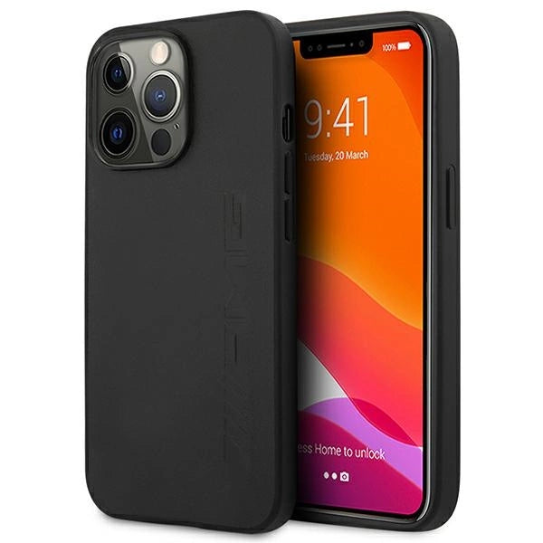AMG AMHCP14LDOLBK iPhone 14 Pro 6,1 " sort / sort hårdkasse læder Hot Stamped