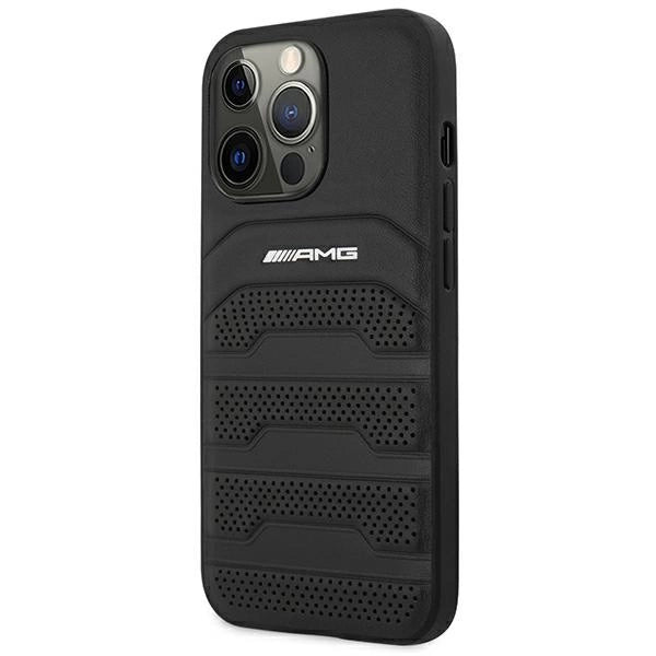 AMG AMHCP14LGSEBK iPhone 14 Pro 6.1 " sort / sort hårdkasse Læder Debossed Lines