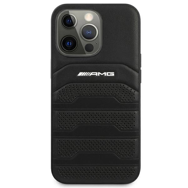 AMG AMHCP14LGSEBK iPhone 14 Pro 6.1 " sort / sort hårdkasse Læder Debossed Lines