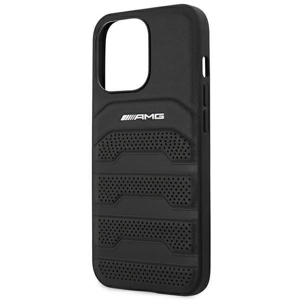 AMG AMHCP14LGSEBK iPhone 14 Pro 6.1 " sort / sort hårdkasse Læder Debossed Lines