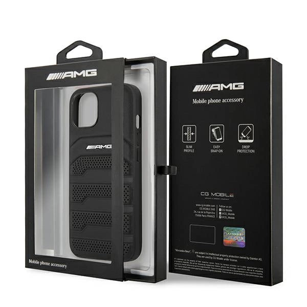 AMG AMHCP14MGSEBK iPhone 14 Plus 6,7 " sort / sort hårdkasse Læder Debossed Lines