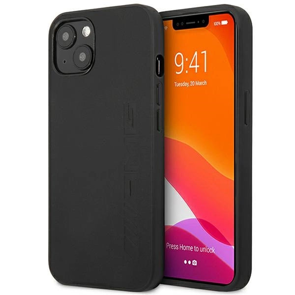 AMG AMHCP14SDOLBK iPhone 14 6.1 " sort / sort hårdkasse læder varmstemplet