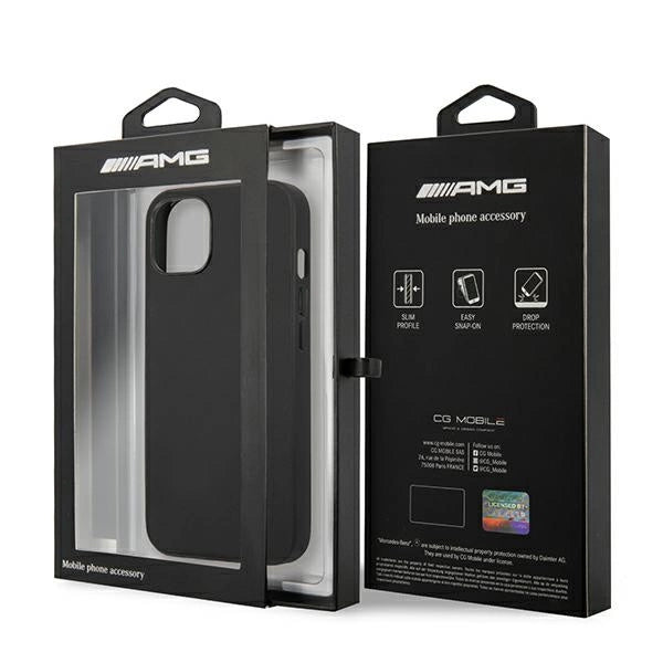 AMG AMHCP14SDOLBK iPhone 14 6.1 " sort / sort hårdkasse læder varmstemplet