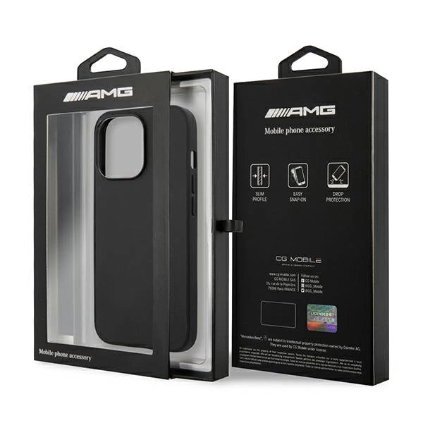 AMG AMHCP14XDOLBK iPhone 14 Pro Max 6.7 " sort / sort hårdkasse læder Hot Stamped