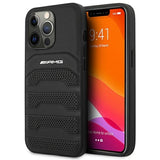 AMG AMHCP14XGSEBK iPhone 14 Pro Max 6,7 " sort / sort hårdkasse Læder Debossed Lines