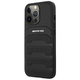 AMG AMHCP14XGSEBK iPhone 14 Pro Max 6,7 " sort / sort hårdkasse Læder Debossed Lines