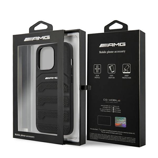 AMG AMHCP14XGSEBK iPhone 14 Pro Max 6,7 " sort / sort hårdkasse Læder Debossed Lines