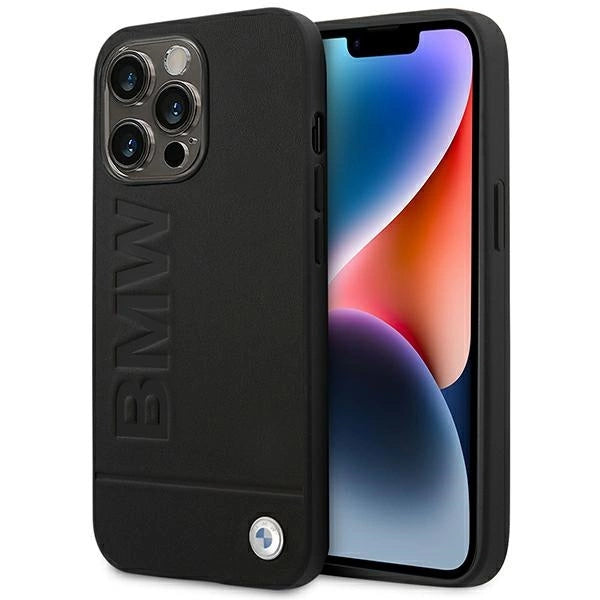 Case BMW BMHCP14XSLLBK iPhone 14 Pro Max 6.7 " sort / sort læderstempel