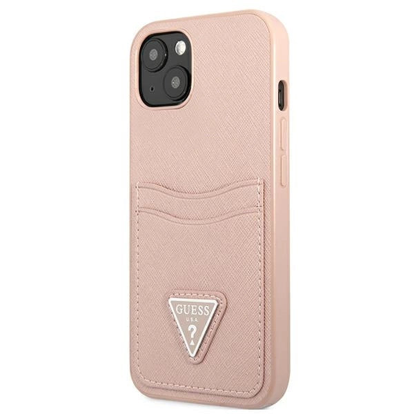 Guess GUHCP13SPSATPP iPhone 13 mini 5,4 "pink / pink hardcase SaffianoTriangle Logo Cardslot