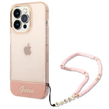 Guess GUHCP14LHGCOHP iPhone 14 Pro 6.1" pink/pink hardcase Gennemskinnelig perle rem