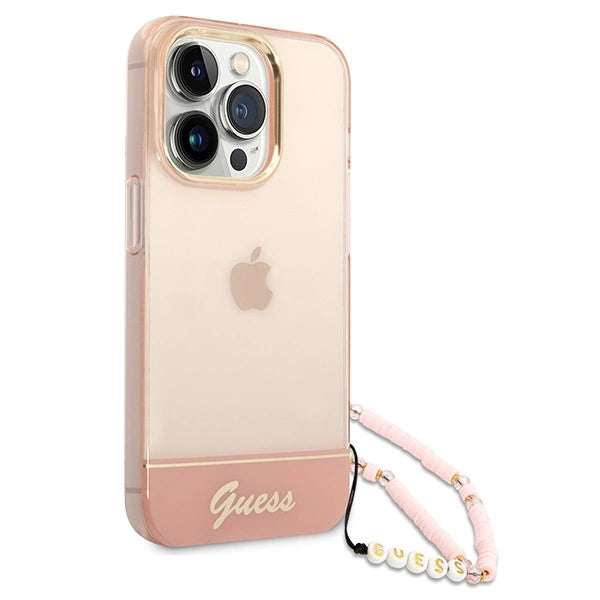 Guess GUHCP14LHGCOHP iPhone 14 Pro 6.1" pink/pink hardcase Gennemskinnelig perle rem