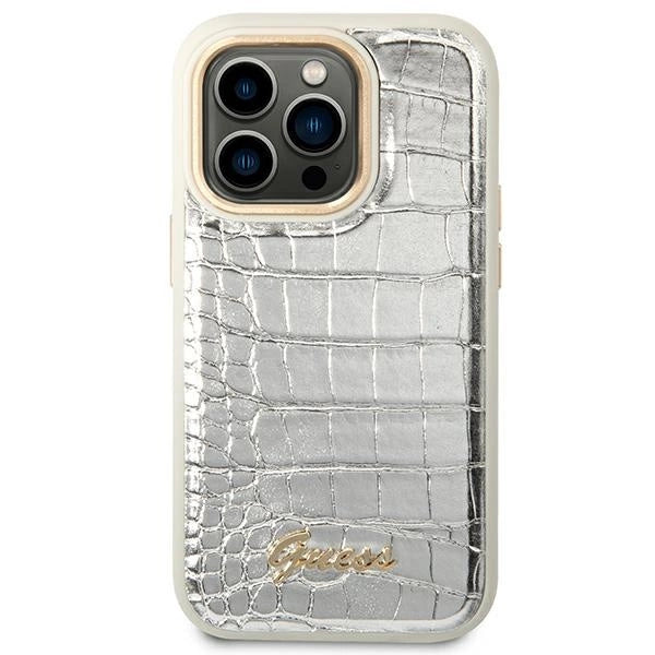 Guess Croco Collection-hylster til iPhone 14 Pro 6.1" - sølv