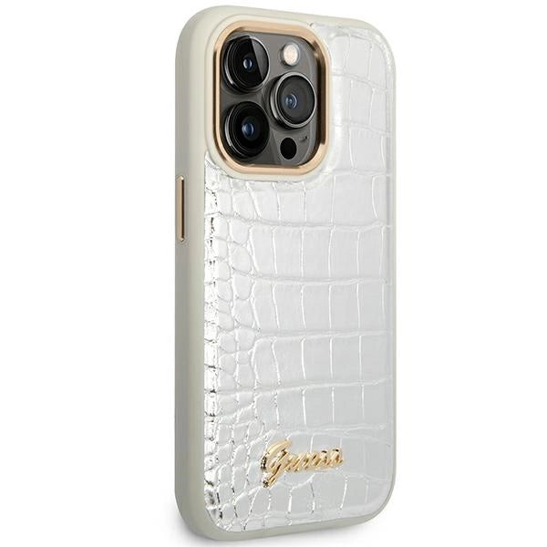 Guess Croco Collection-hylster til iPhone 14 Pro 6.1" - sølv