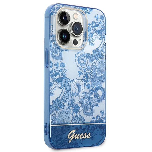 Guess GUHCP14LHGPLHB iPhone 14 Pro 6.1" blå/blå hardcase Porcelæn Collection