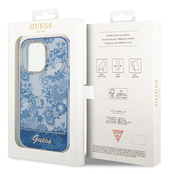 Guess GUHCP14LHGPLHB iPhone 14 Pro 6.1" blå/blå hardcase Porcelæn Collection