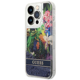 Guess GUHCP14LLFLSB iPhone 14 Pro 6.1 "blå / blå hardcase Flower Liquid Glitter
