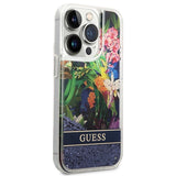 Guess GUHCP14LLFLSB iPhone 14 Pro 6.1 "blå / blå hardcase Flower Liquid Glitter