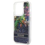 Guess GUHCP14LLFLSB iPhone 14 Pro 6.1 "blå / blå hardcase Flower Liquid Glitter