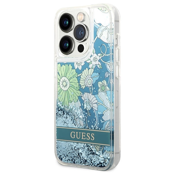 Guess GUHCP14LLFLSN iPhone 14 Pro 6.1" grøn/grøn hardcase Flower Liquid Glitter
