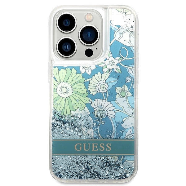 Guess GUHCP14LLFLSN iPhone 14 Pro 6.1" grøn/grøn hardcase Flower Liquid Glitter