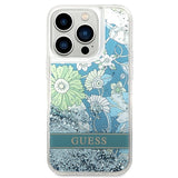 Guess GUHCP14LLFLSN iPhone 14 Pro 6.1" grøn/grøn hardcase Flower Liquid Glitter